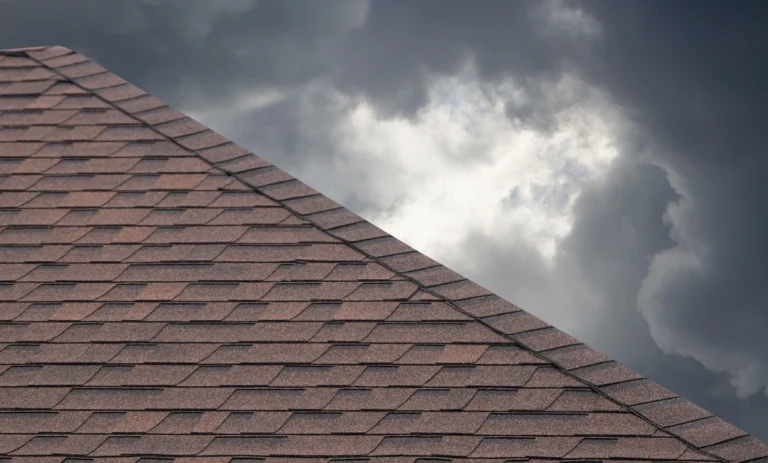 overcast sky with storm on leaking roof