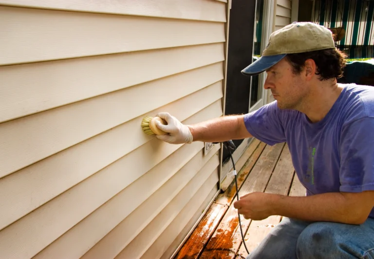 homeowner demonstrated how to clean vinyl siding on house