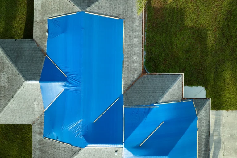 top view of roof tarped