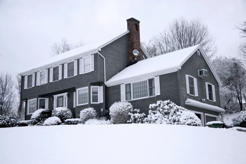 exterior of a house after a snowfall
